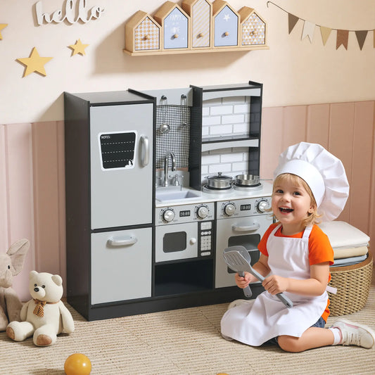 Kids Play Kitchen, Pretend Playset with Sound, Ages 3-8, Dark Brown Play Kitchen Dark Brown, White, Silver Tone at Gallery Canada
