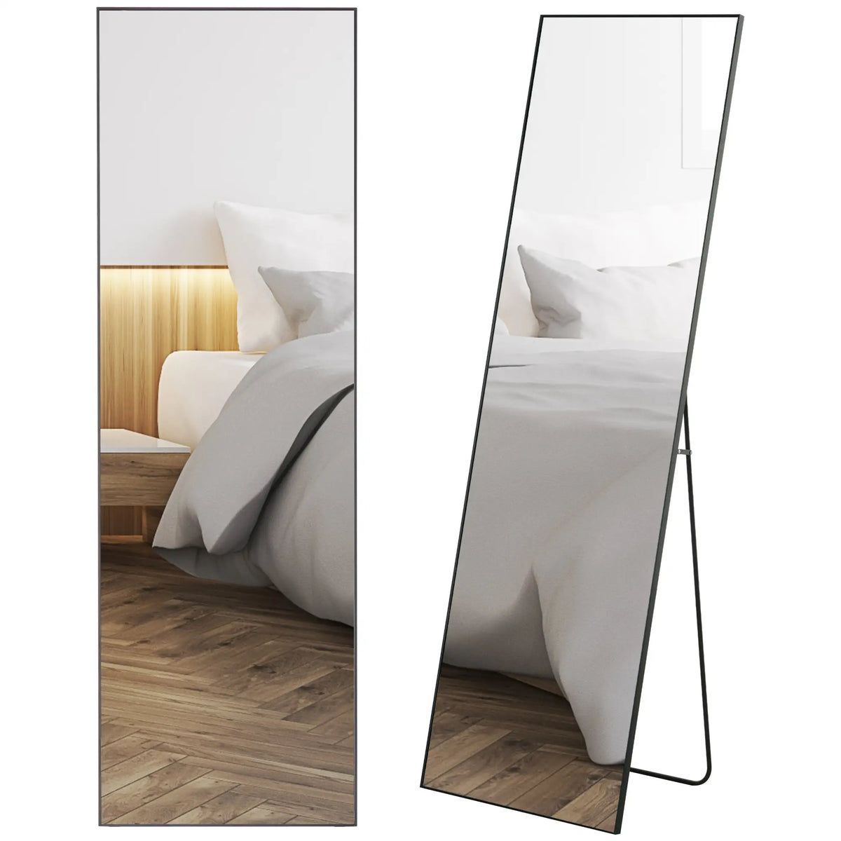 64"x20" Full Length Mirror, Tempered Glass, with Stand, Black Full Length Mirrors at Gallery Canada