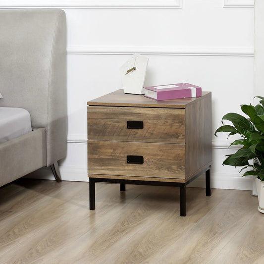Retro Nightstand with 2 Drawers, Steel Frame, Bedside Table Bedside Tables Coffee at Gallery Canada