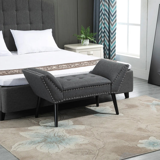 Modern Upholstered Bench, Bedroom Hallway Bench, Arms Nailhead Trim Storage Ottomans & Benches Dark Grey at Gallery Canada