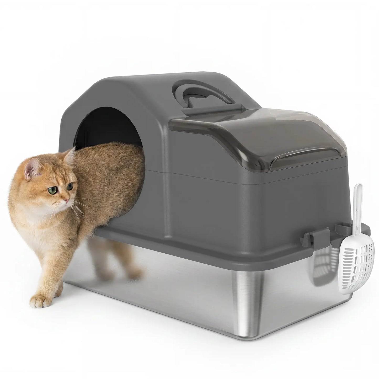 Extra Large Stainless Steel Cat Litter Box, High Sided, Dark Grey Cat Litter Box Enclosures at Gallery Canada