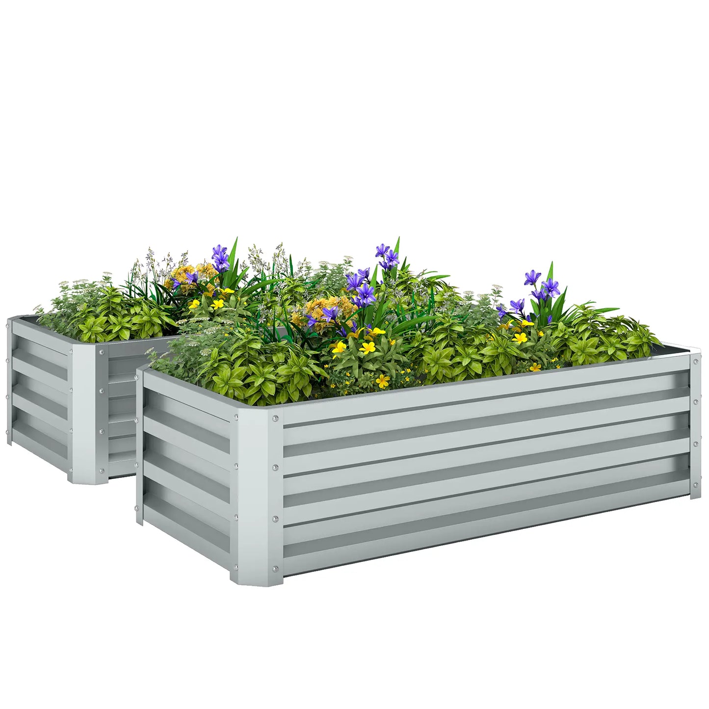 Galvanized Raised Garden Beds, Outdoor Planter Box, Set of 2, Silver Galvanized Planter Boxes at Gallery Canada