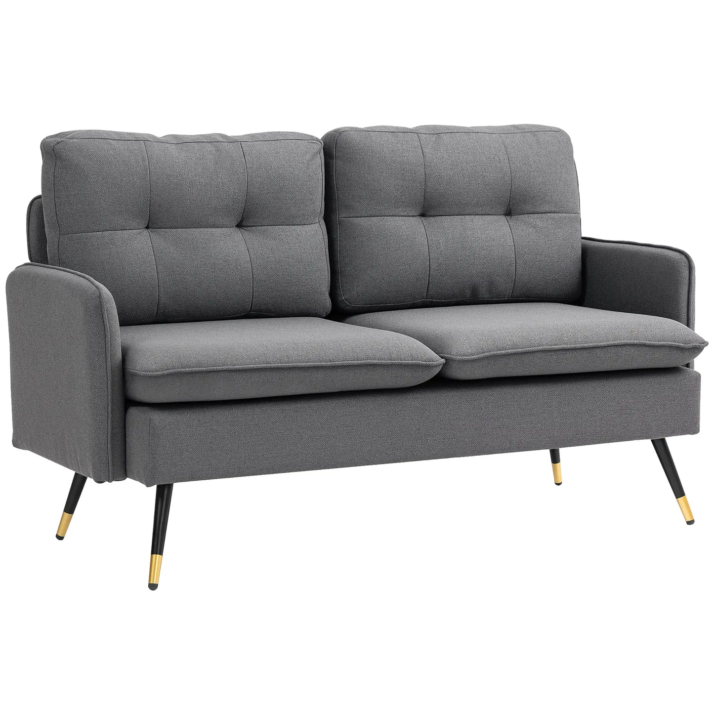 Modern 55" Loveseat, Fabric Sofa, Button Tufted Back, Steel Legs, Dark Grey 2-Seater Sofas at Gallery Canada