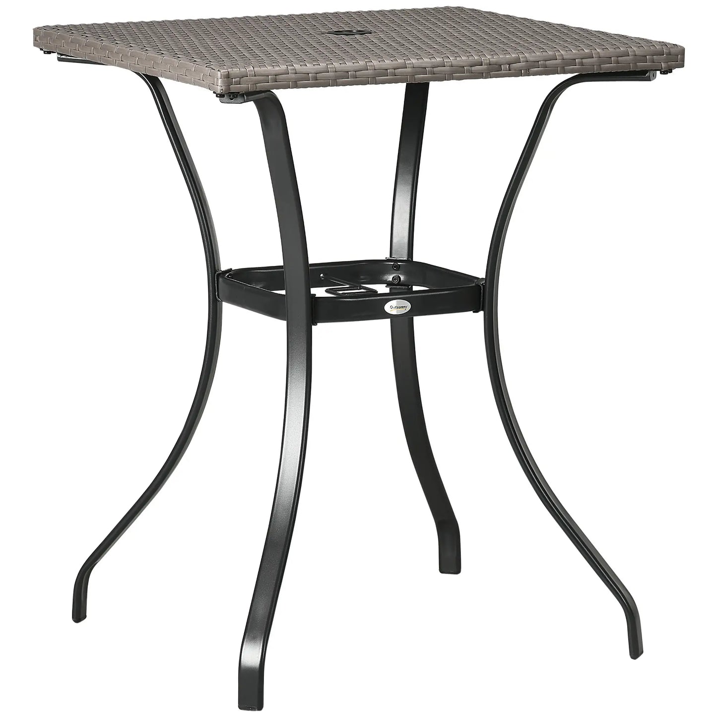 Wicker Dining Table, 34 Inch, Outdoor PE Rattan, Umbrella Hole, Light Grey Patio Side Tables at Gallery Canada