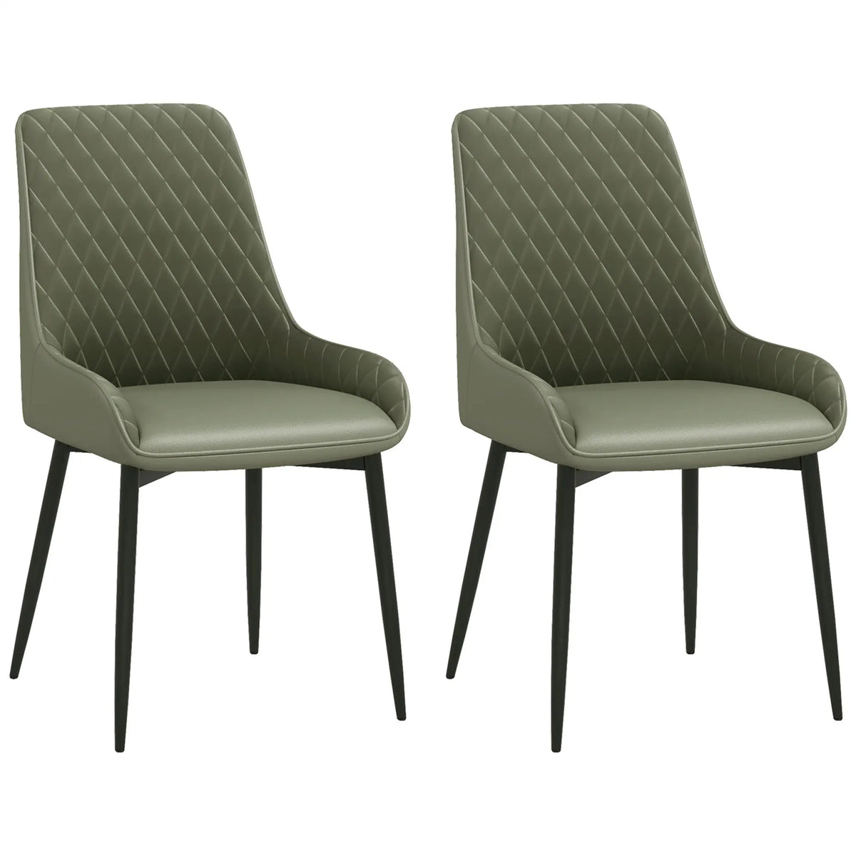 Modern Dining Chairs Set of 2, PU Leather, Metal Legs, Green Dining Chairs at Gallery Canada