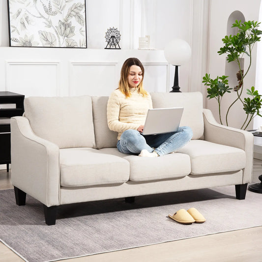 3 Seater Sofa, Modern Linen Couch, Pocket Spring, Thick Padded, Beige 3-Seater Sofas Beige at Gallery Canada