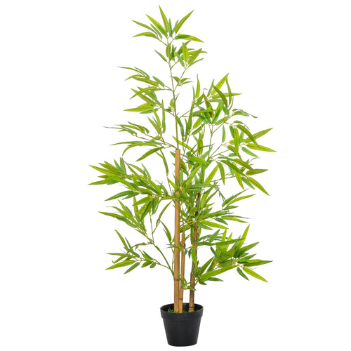 4FT Bamboo Silk Artificial Tree Fake Tropical Tree Imitation Leaf Faux Decorative Plant in Nursery Pot for Indoor Outdoor Decor