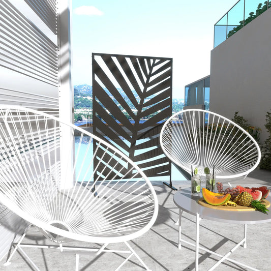 Metal Outdoor Privacy Screen, 48" x 78" H, Freestanding Garden Panel, Banana Leaf Side Awnings Black at Gallery Canada