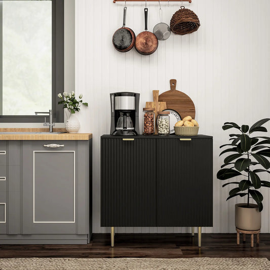 Modern Kitchen Storage Cabinet, Adjustable Shelves, Metal Legs, Black Bar Cabinets Black at Gallery Canada