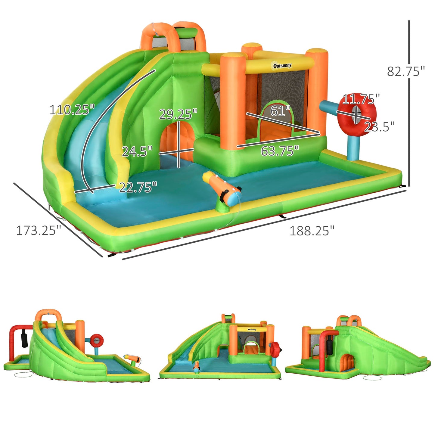 8-in-1 Inflatable Water Slide, Kids Castle Bounce House Includes Slide, Trampoline, Pool, Water Gun, Ball-target, Boxing Post, Tunnel with Carry Bag, 750W Air Blower at Gallery Canada