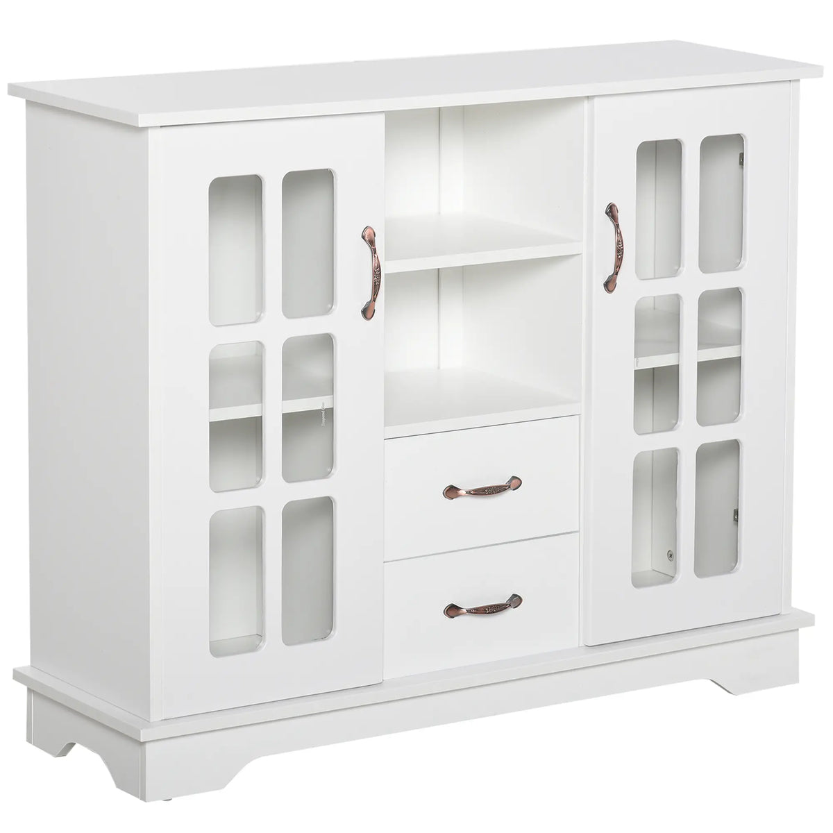 Modern Kitchen Sideboard, 2 Drawers, Coffee Bar Cabinet, Glass Doors, White Bar Cabinets at Gallery Canada