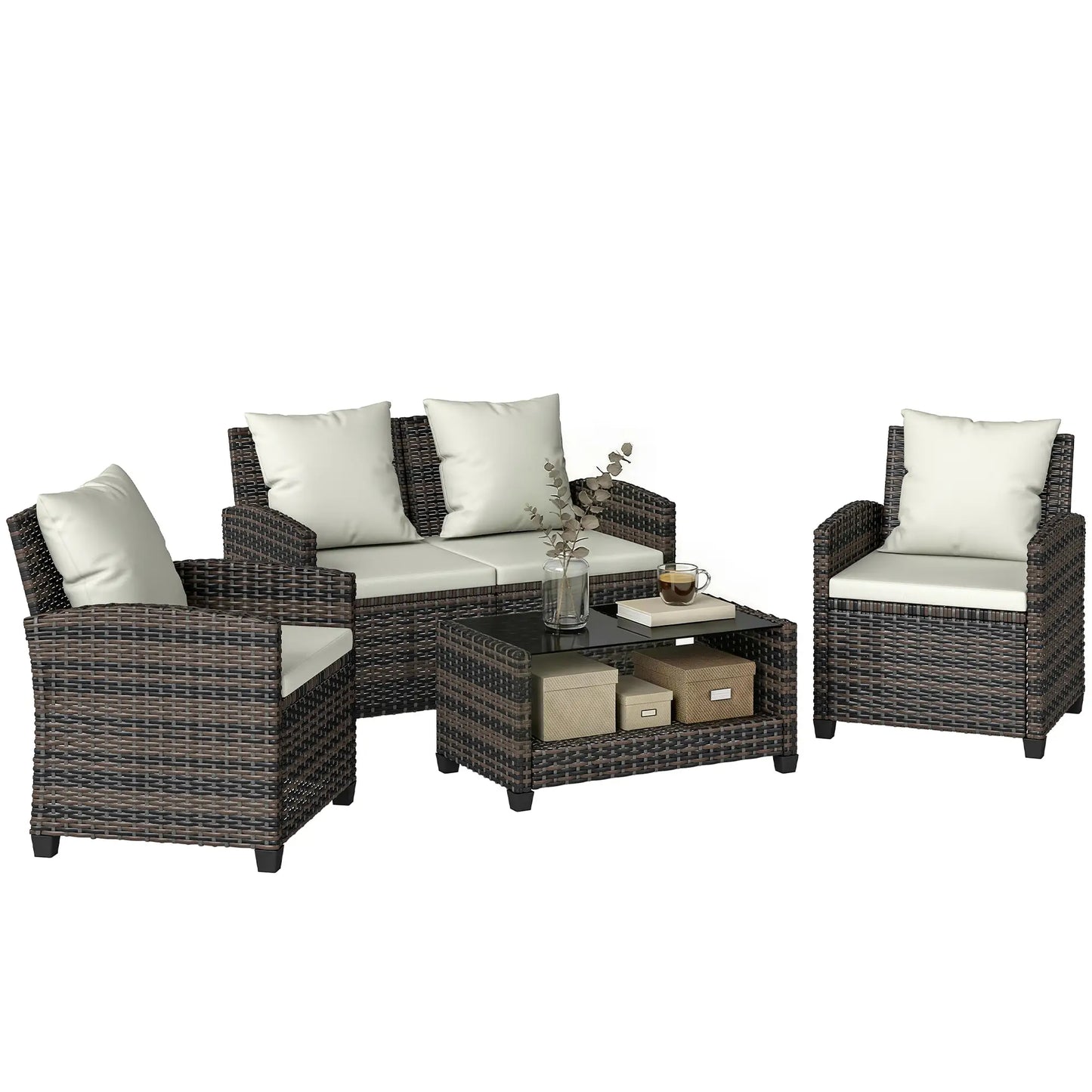 4 Piece Wicker Patio Furniture Set, Loveseat, Chairs, 2 Tier Table, Beige Patio Furniture Sets at Gallery Canada