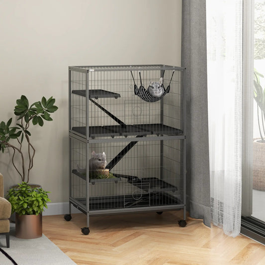 5-Tier Rolling Small Animal Cage, Guinea Pig, Ferret, Chinchilla, Rabbit Houses & Habitats Black and Grey at Gallery Canada