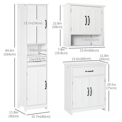 3-Piece Bathroom Furniture Set, Modern Bathroom Storage Cabinet with Drawers and Shelves, Tall and Small Floor Cabinets, Wall-mounted Medicine Cabinet, White