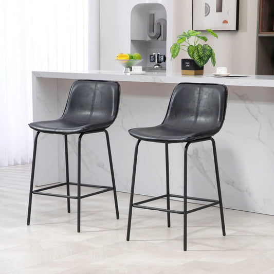 Bar Stools Set of 2, Upholstered Counter Height Bar Chairs, Kitchen Stools with Steel Legs Bar Stools Black at Gallery Canada