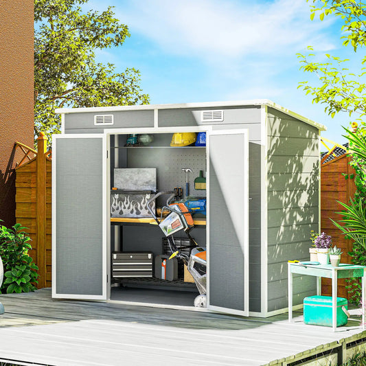 8' x 4' Resin Outdoor Storage Shed, Window, Lockable Doors, Light Grey Sheds Light Grey at Gallery Canada