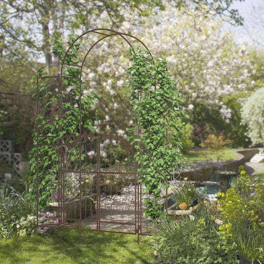 7ft Metal Garden Arch Trellis, Outdoor Arbor for Climbing Plants Garden Arches Brown at Gallery Canada