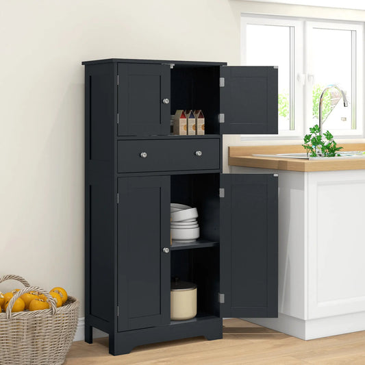50.5" Kitchen Cabinet, 4 Doors, Drawer, Adjustable Shelf, Black Kitchen Pantry Cabinets Black at Gallery Canada
