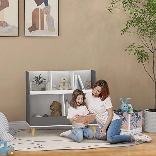 2 Tier Kids Toy Organizer, 5 Compartments, Anti-Tip, Nursery, Playroom, Grey Bookshelves & Bookcases Grey, White at Gallery Canada
