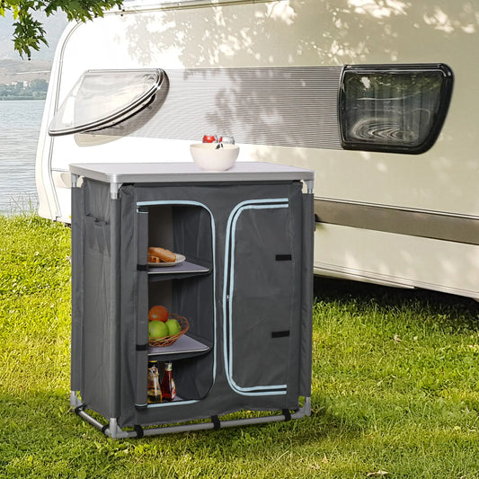 Aluminum Camping Table, 3-Shelf Kitchen Station, Storage Organizer, Grey Picnic Tables & Camping Chairs Grey at Gallery Canada