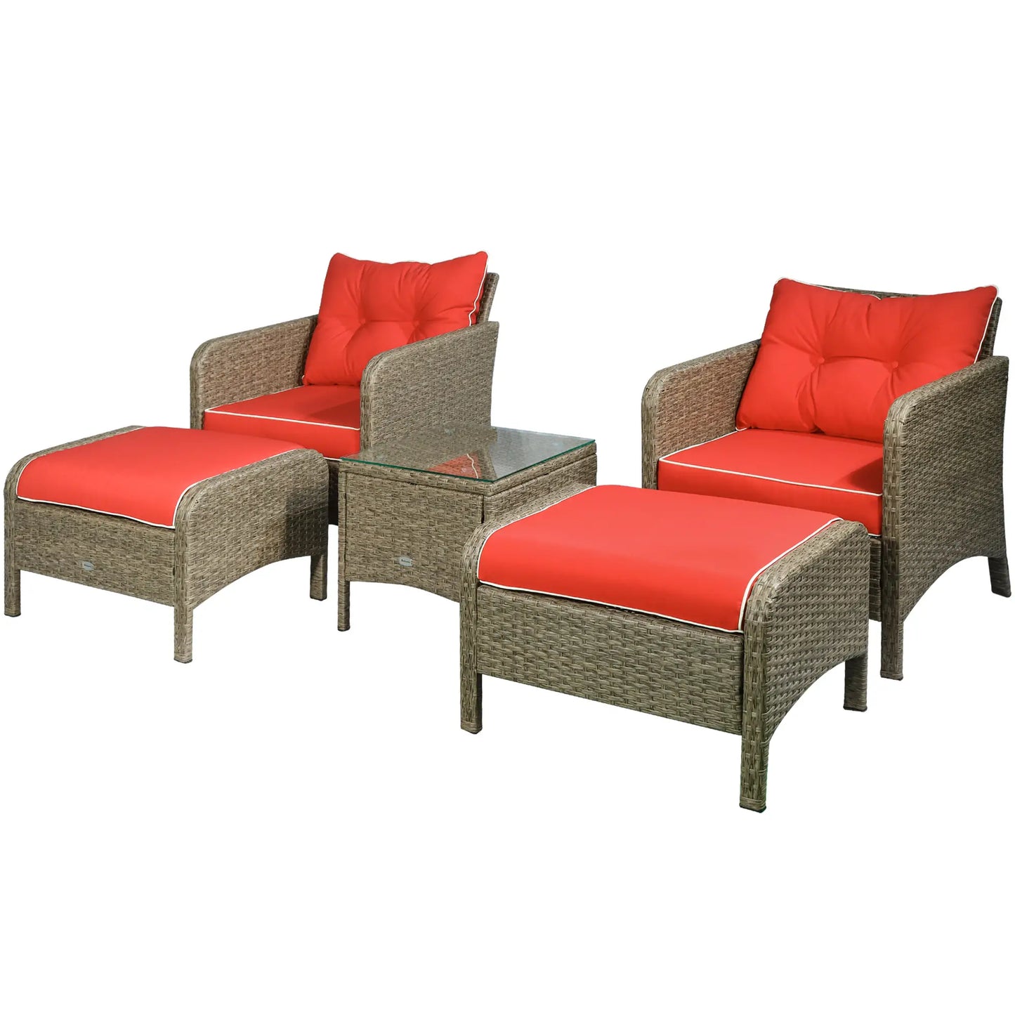 5 Pc Wicker Patio Sofa Set, Red, with Cushions & Glass Table Patio Furniture Sets at Gallery Canada