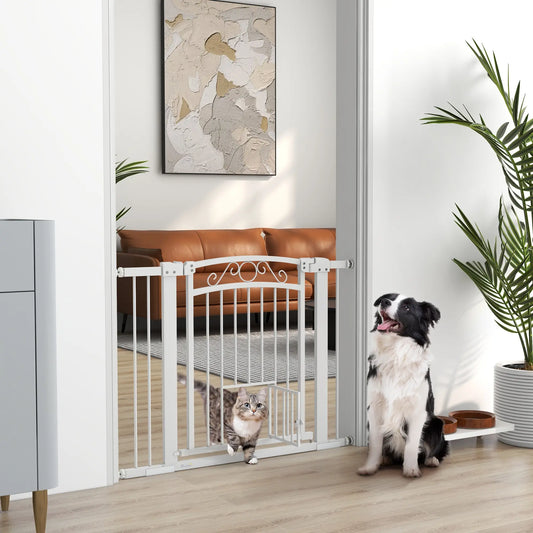 Walk Through Dog Gate, Small Pet Door, Auto Close, 30"-41" W x 30" H Houses, Kennels & Pens White at Gallery Canada