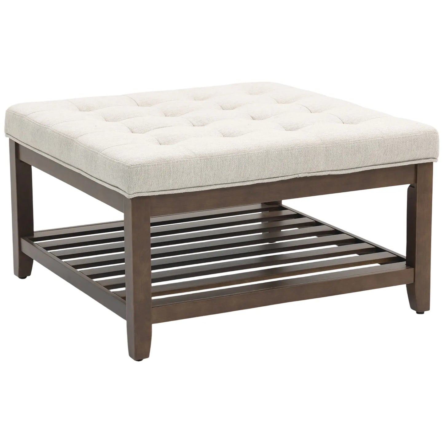 32 Inch Ottoman Coffee Table, Beige Linen Upholstered Storage Footstool, Beige Coffee Tables at Gallery Canada