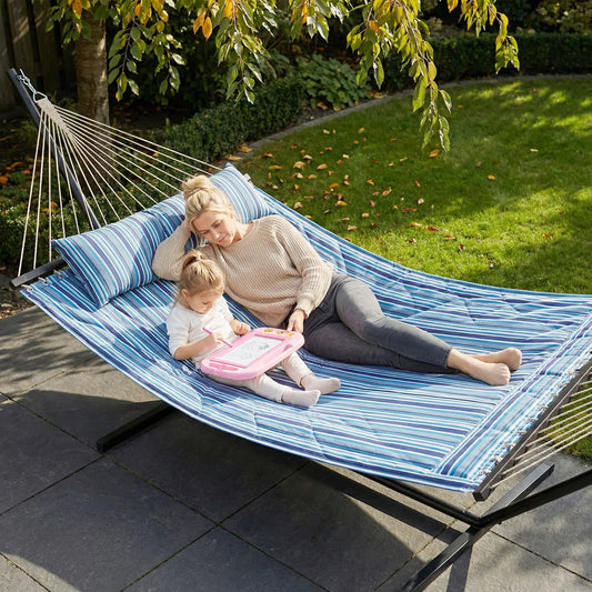 Heavy Duty Camping Hammock With Steel Frame, Blue And White Camping Hammocks Blue, White, Black at Gallery Canada