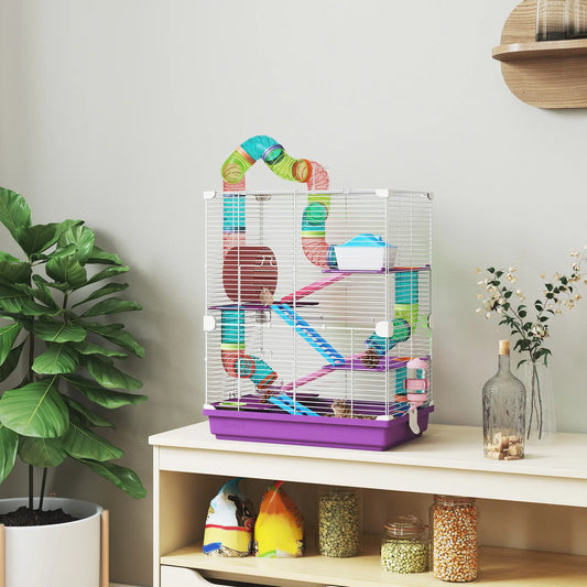5-Tier Hamster Cage, With Wheels, Tube, Bottle, Dishes, Purple Hamster Cages Purple and White at Gallery Canada