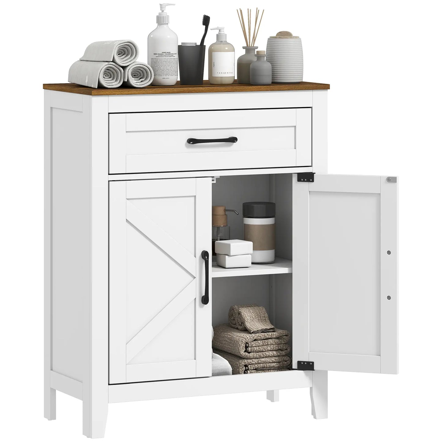 Farmhouse Bathroom Storage Cabinet with Barn Doors, White