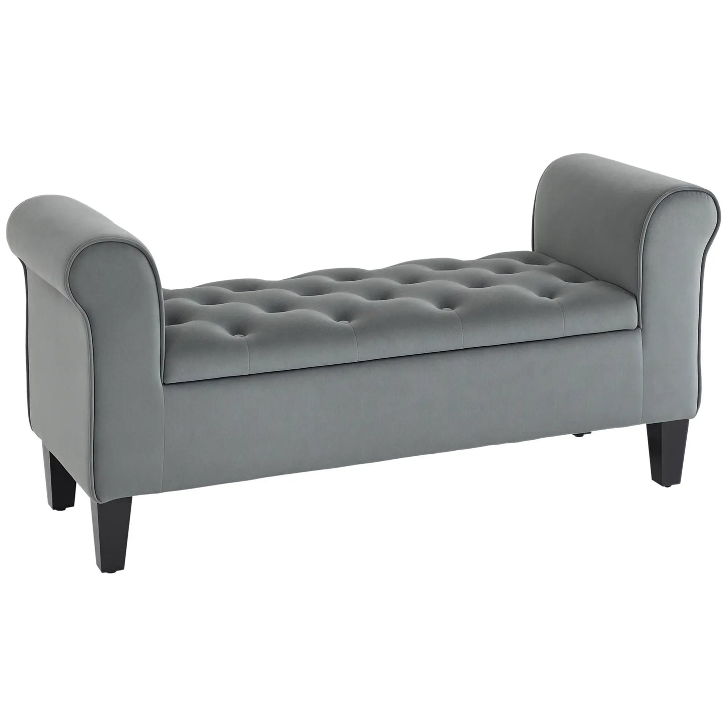 Button Tufted Storage Ottoman Bench, 70 Inches, Grey Storage Ottomans & Benches at Gallery Canada