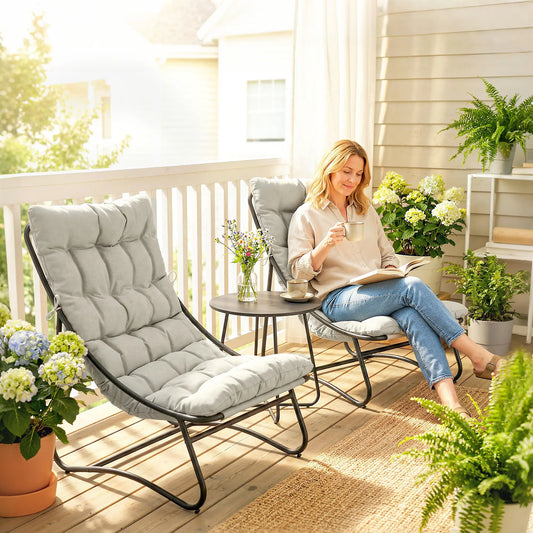 3 Piece Outdoor Bistro Set, Round Patio Table And Chairs, Light Grey Bistro Sets Light Grey, Black at Gallery Canada