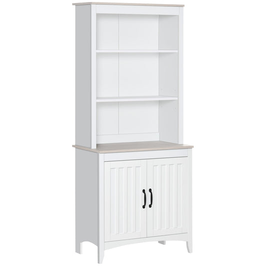 70" Kitchen Buffet Hutch with 3-tier Shelving Double-door Storage Pantry Cabinet, Sideboard with Adjustable Shelves Microwave Oven Countertop, White - Gallery Canada