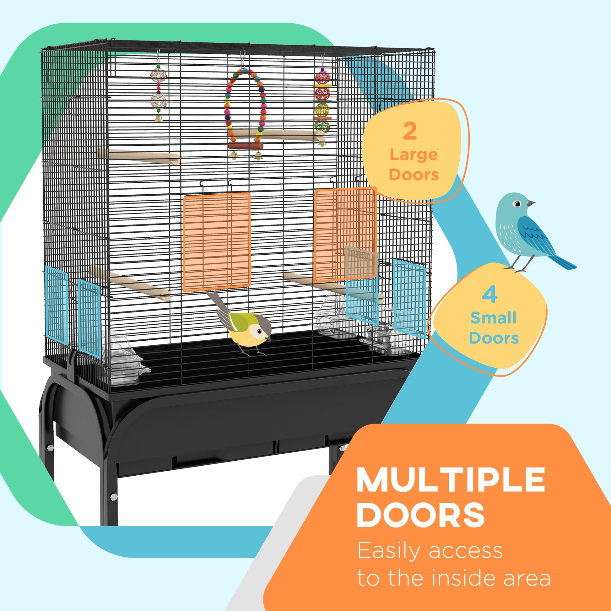 51" Bird Cage for Budgies Canaries Finches Lovebirds Parakeets with Rolling Stand, Toys, Black at Gallery Canada