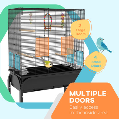 51" Bird Cage for Budgies Canaries Finches Lovebirds Parakeets with Rolling Stand, Toys, Black at Gallery Canada