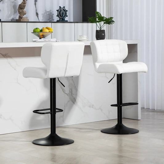 Swivel PU Leather Barstools, Set of 2, Adjustable with Footrest, White Bar Stools White at Gallery Canada