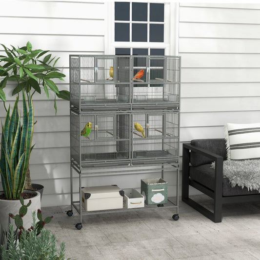 61"H Divided Breeder Bird Cage, Rolling Stand, Removable Tray, Dark Grey Bird Cages Black, grey at Gallery Canada