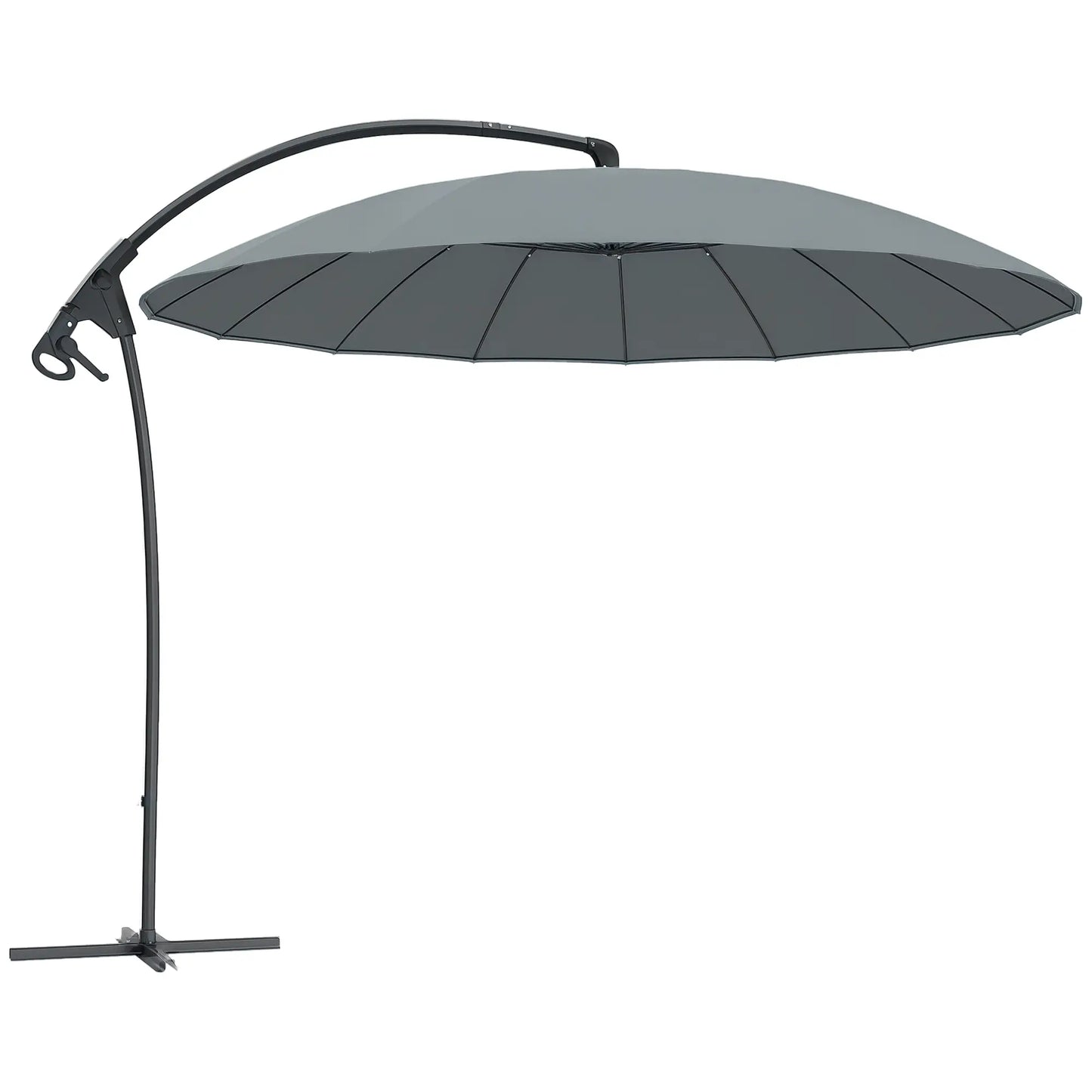 9FT Cantilever Umbrella, 16 Fibreglass Ribs, Offset Hanging, Grey