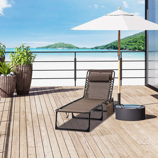 Outdoor Folding Chaise Lounge, Adjustable Backrest, Removable Pillow, Brown Lounger Chairs Brown at Gallery Canada