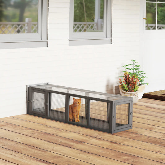 Outdoor Cat Tunnel, Wooden Enclosure, Extendable Pet Run, 3 Doors, Grey Outdoor Cat Enclosures Grey at Gallery Canada