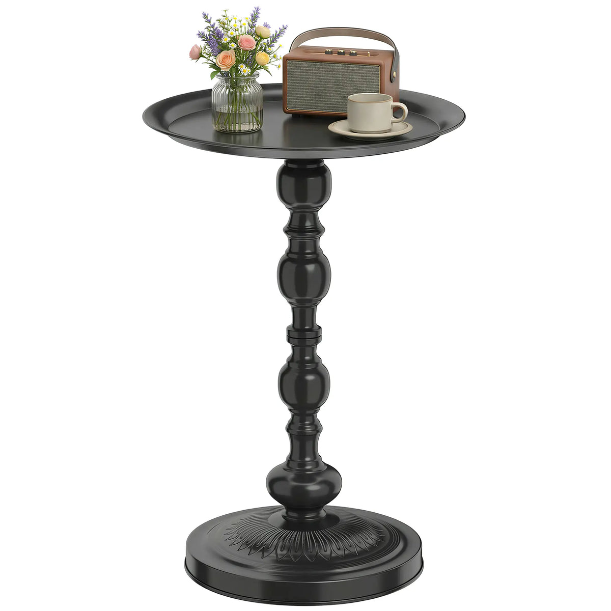 15.4" Round Outdoor Side Table, Tray Top Metal Patio Table, Black Patio Side Tables at Gallery Canada