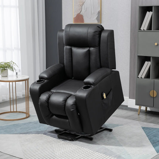Electric Power Lift Recliner Chair, PU Leather, Remote Control, Black Electric Power Lift Chairs Black at Gallery Canada