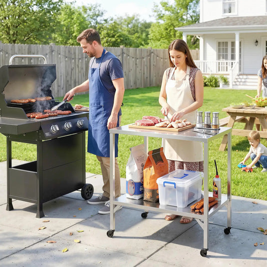 Outdoor Grill Cart, Stainless Steel Tabletop, Pizza Oven Stand, Lockable Wheels Outdoor Grill Carts Silver at Gallery Canada