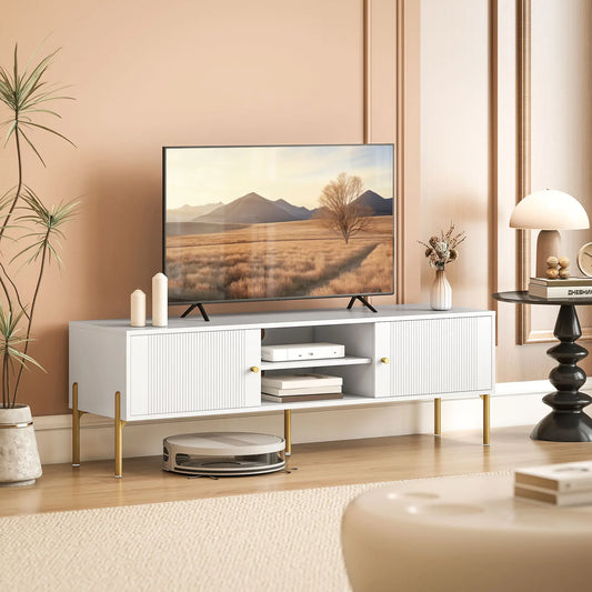 TV Stand for 65 Inch TVs, Entertainment Center with Shelves and Cabinets, White TV Stands White at Gallery Canada