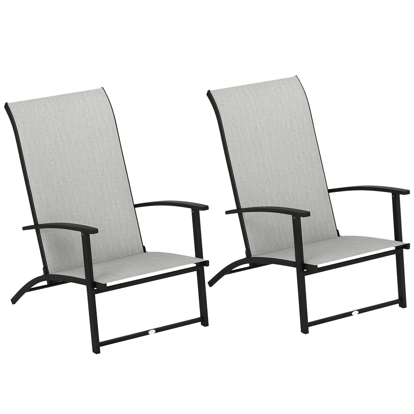 Set of 2 Folding Lawn Chairs, Outdoor with Armrests, High Backrest, Grey Patio Chairs at Gallery Canada