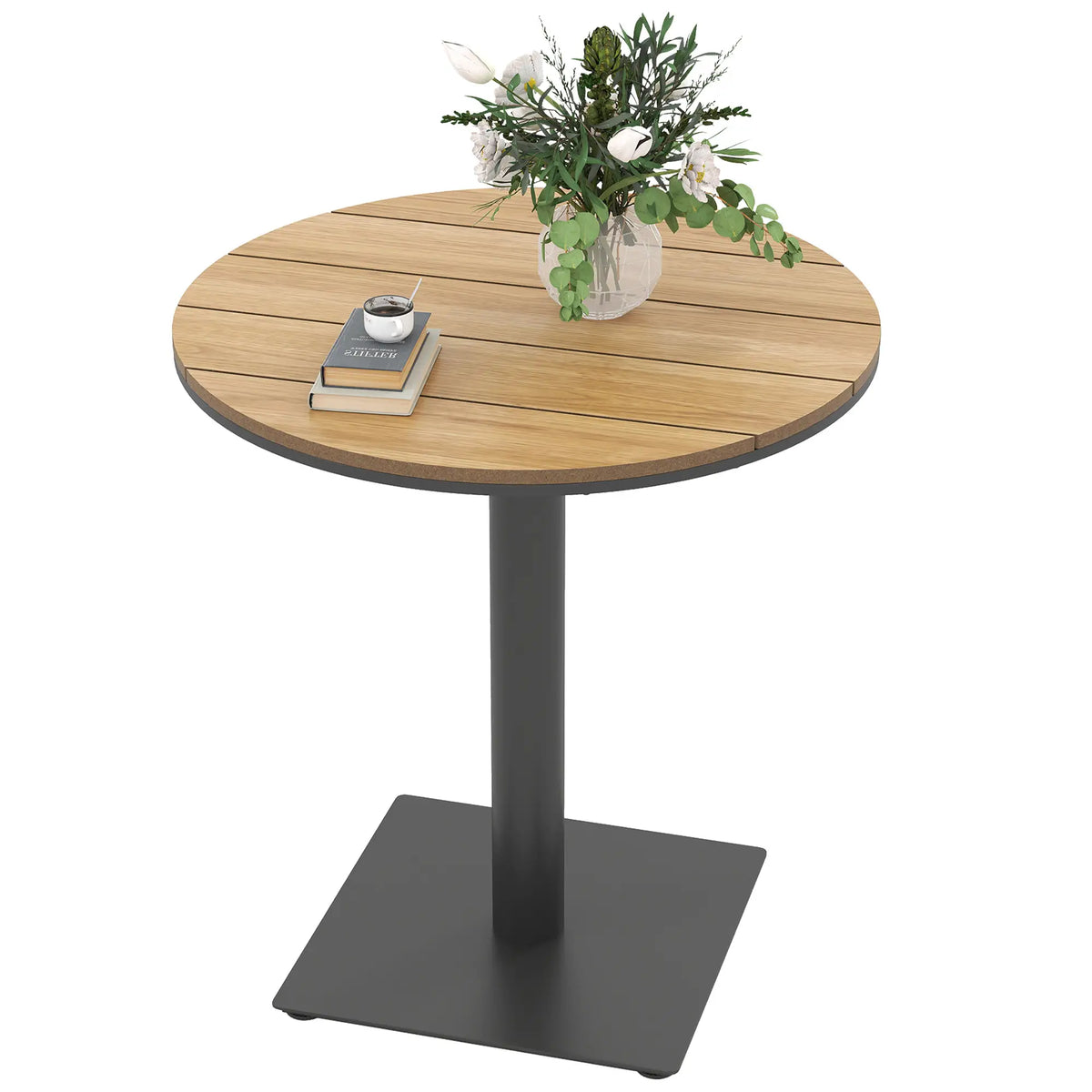 28" Round Outdoor Side Table, Slatted Design, Weather Resistant, Natural Patio Side Tables at Gallery Canada