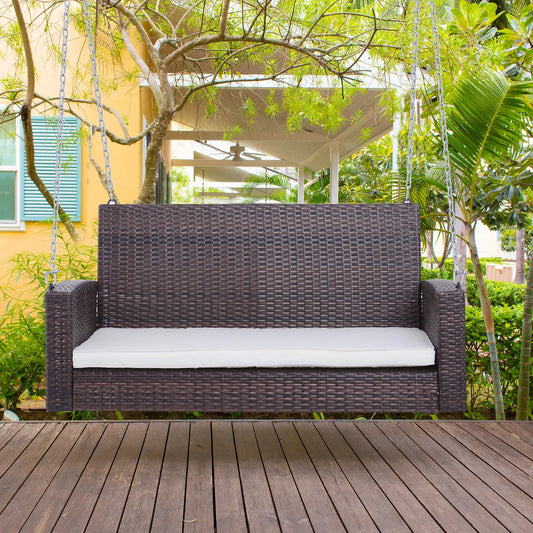 2-Person Patio Swing, Outdoor Rattan Hanging Bench with Cushion, 7.2 ft, Beige Hanging Porch Swings Mixed Brown at Gallery Canada