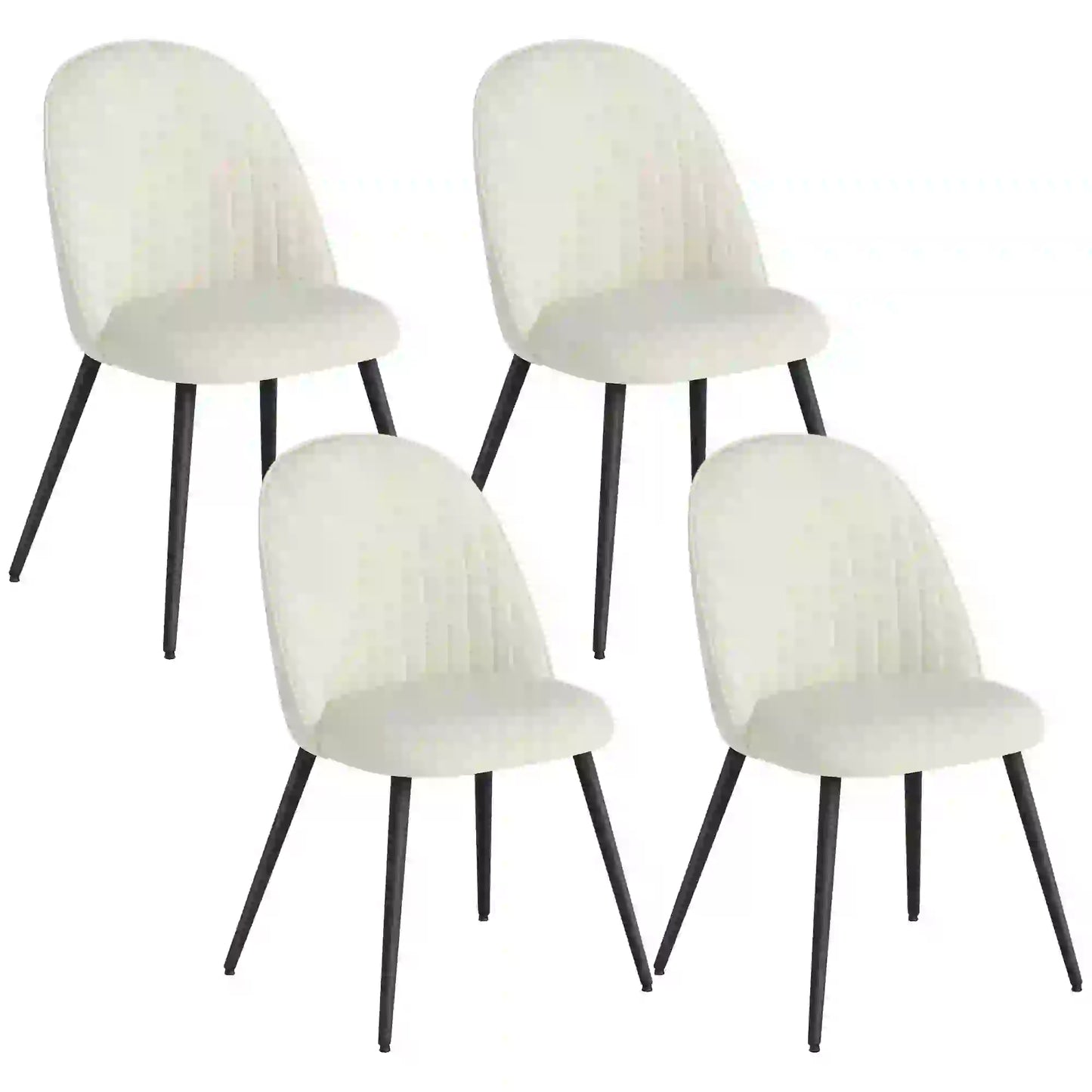 Set of 4 Modern Dining Chairs, Velvet Upholstered, Cream White, Cream White Bar Stools at Gallery Canada