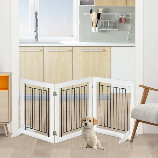 Freestanding Pet Gate, 24" High, 3 Panels, White Houses, Kennels & Pens White at Gallery Canada