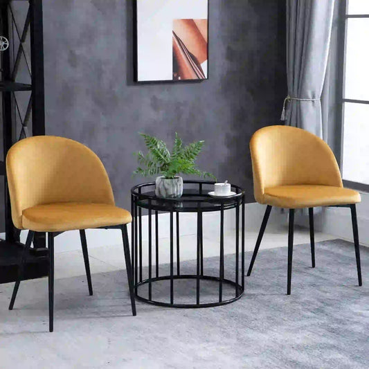Set of 2 Mid-Back Dining Chairs, Velvet Upholstery, Yellow Bar Stools Yellow at Gallery Canada